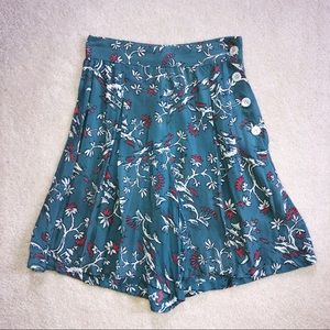 High Waisted Teal and Pink Patterned Shorts